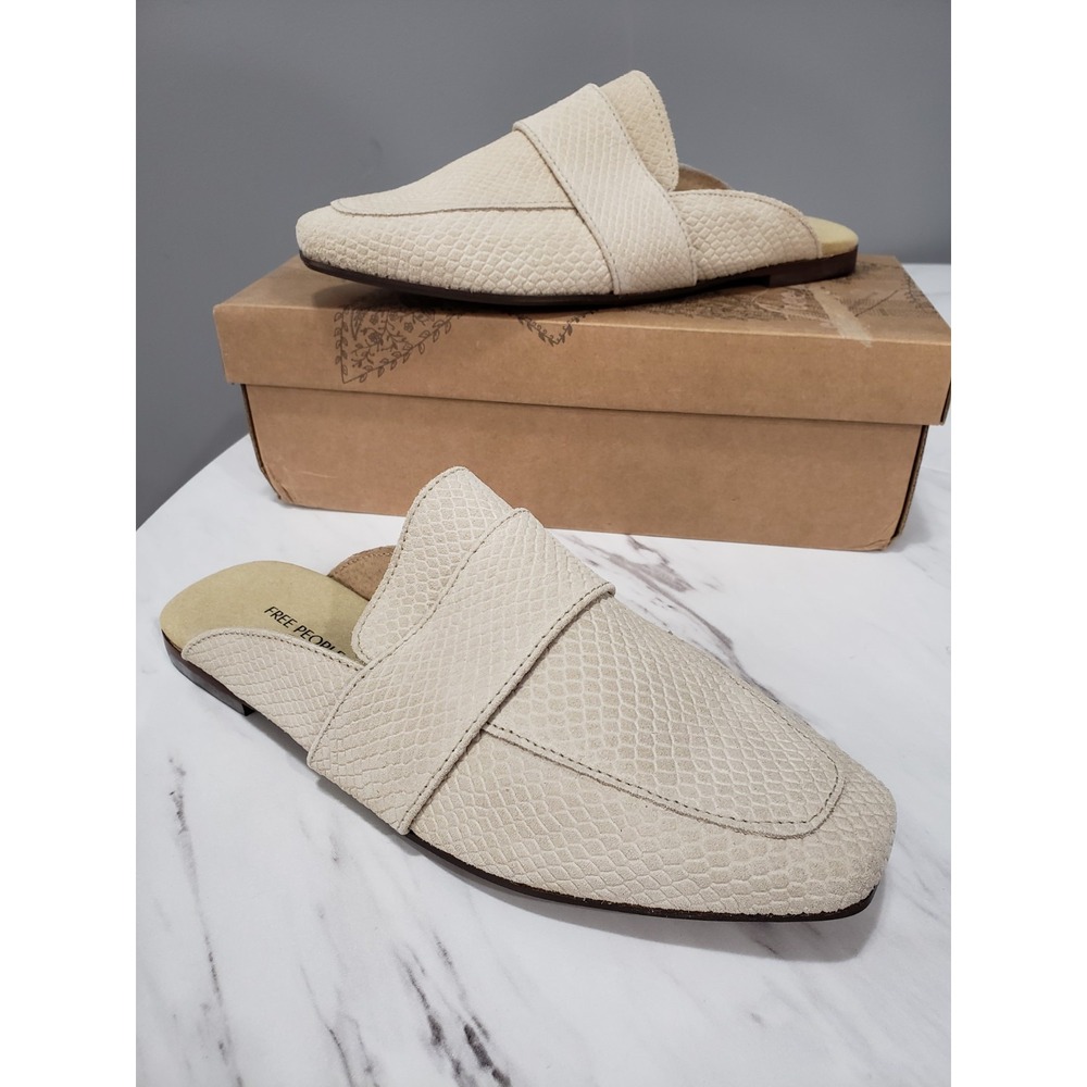 NEW SZ 8 Free People Mules At Ease 2.0 Loafer Leather Cafe Python Print Slip on